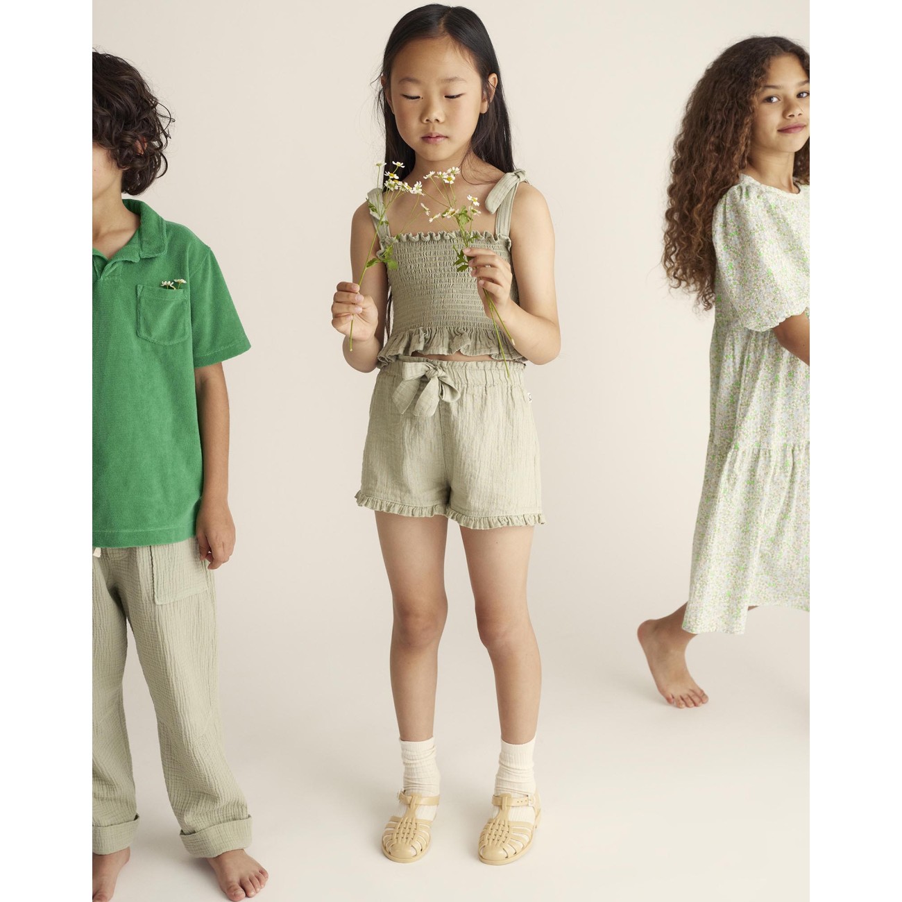 Onak Lurex Top & Zoek Lurex Shorts | Green Stripe Gauze