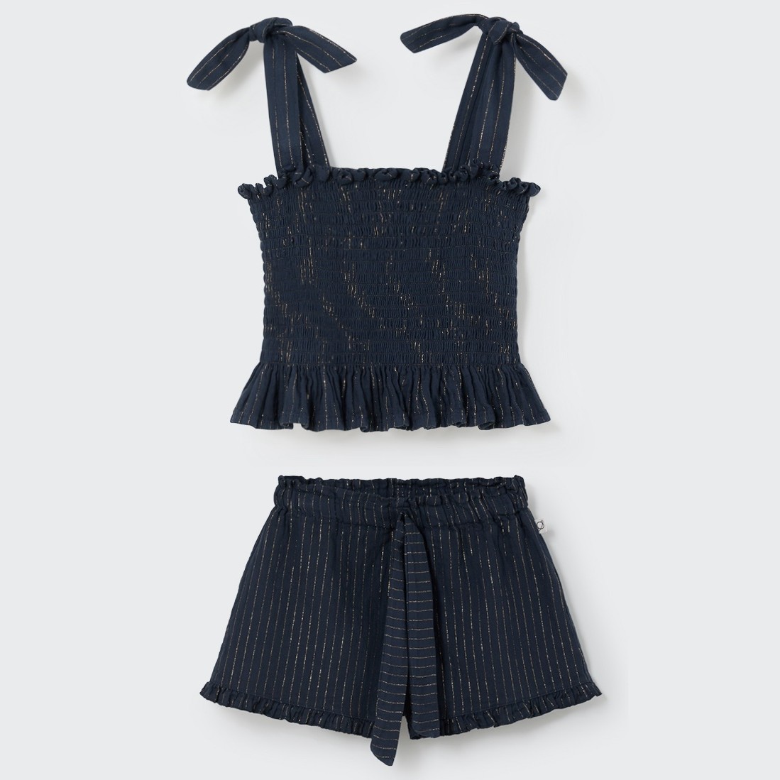 Onak Lurex Top & Zoek Lurex Shorts | Striped Navy Gauze