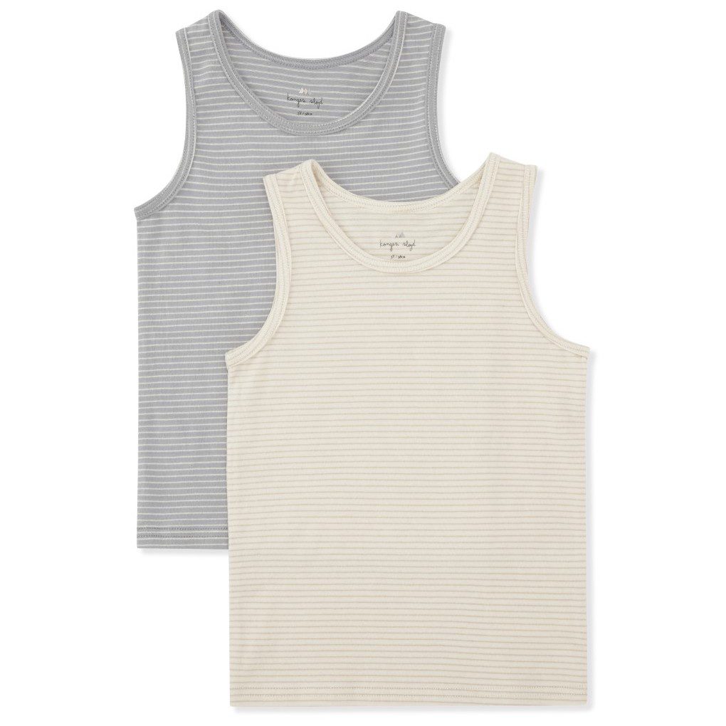 2 Pack Basic Tank Top | Sleet/Oxford Tan Stripe