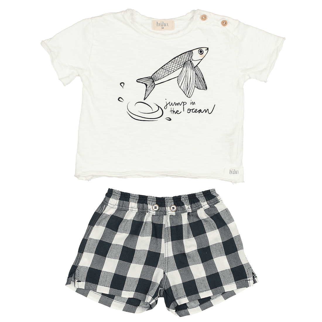 Ocean T-Shirt & Gingham Short | White & Blue Night