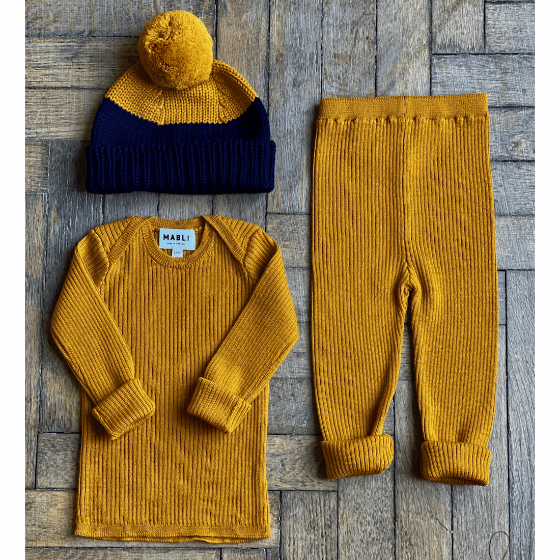 Otto Bobble Beanie | Saffron / Indigo