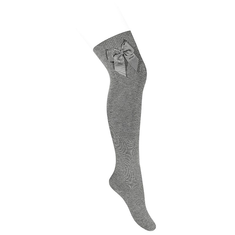 Over The Knee Socks W/ Grosgran Bow | Light Grey