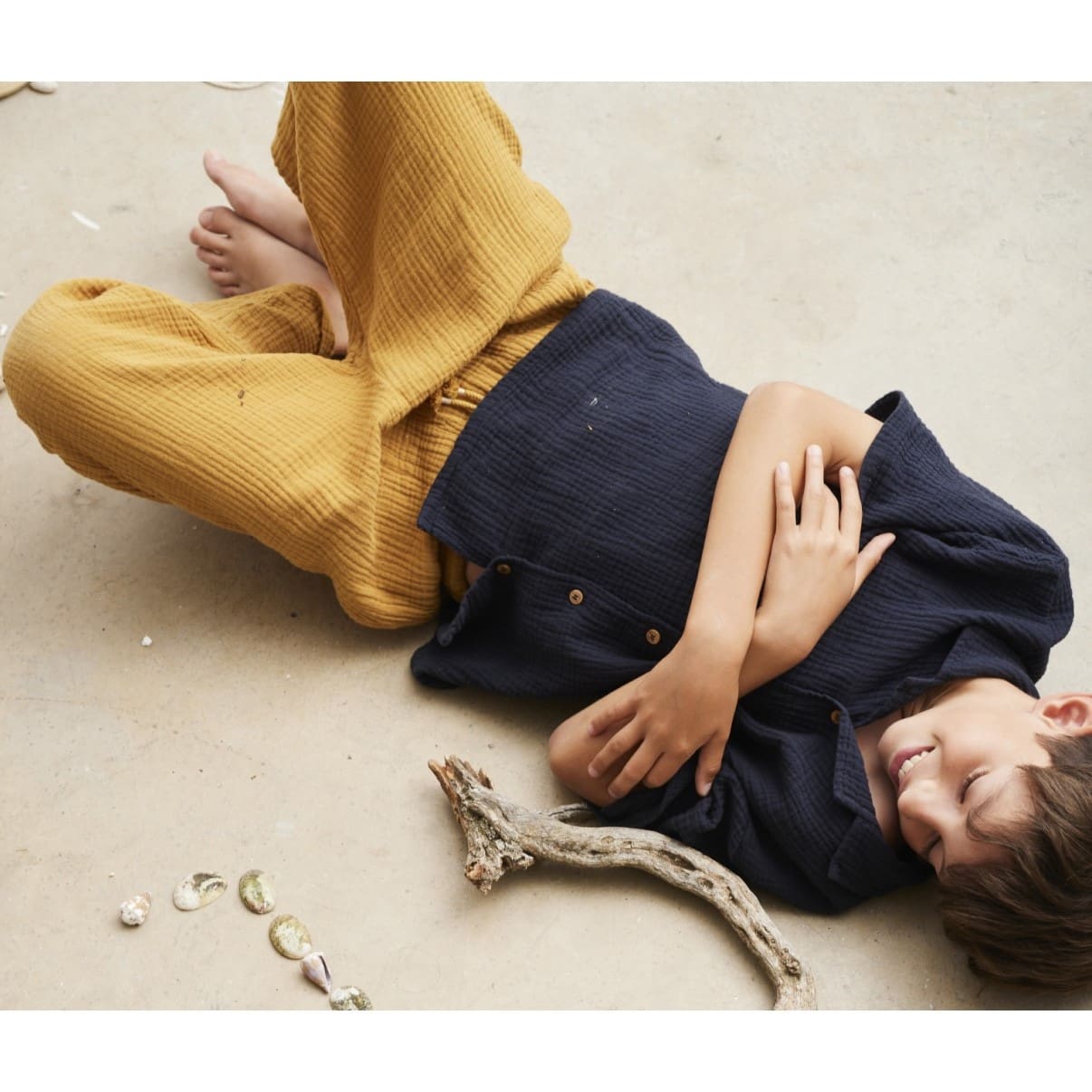 Pablo Soft Gauze Shirt & Mario Soft Gauze Pants | Navy/Oil