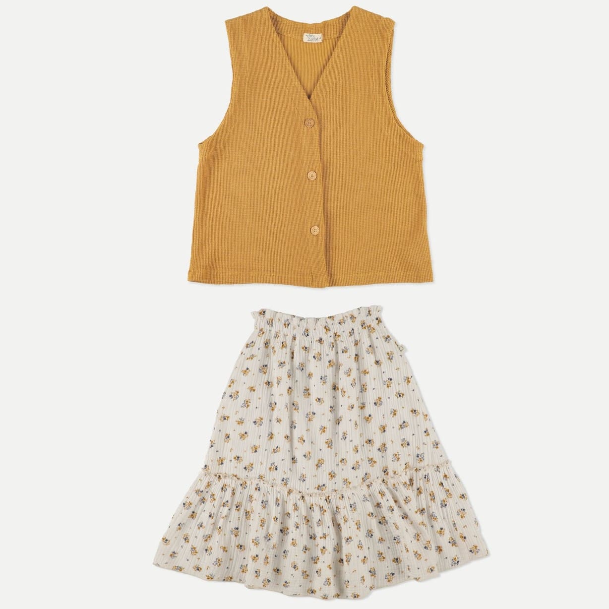 Piper Waffle Vest & Avery Gauze Skirt | Oil/Ivory