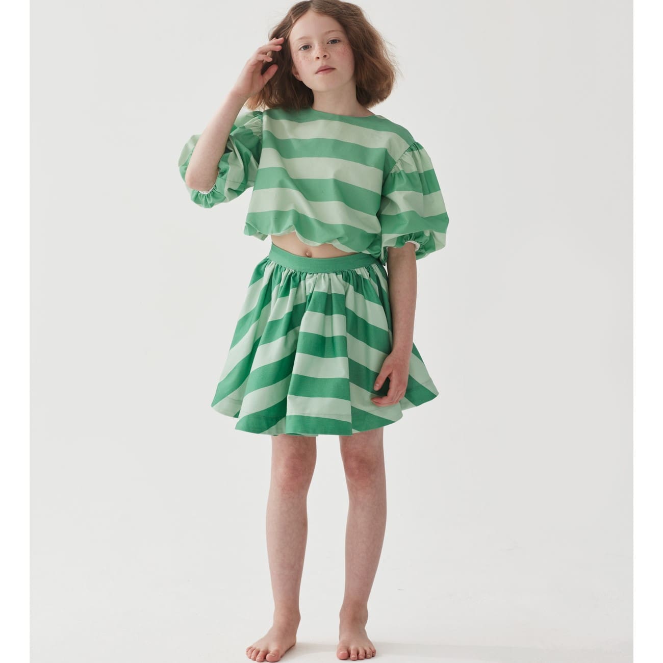 Pop Top & In Full Swing Skirt | Cricket Green & Cucumber Stripe