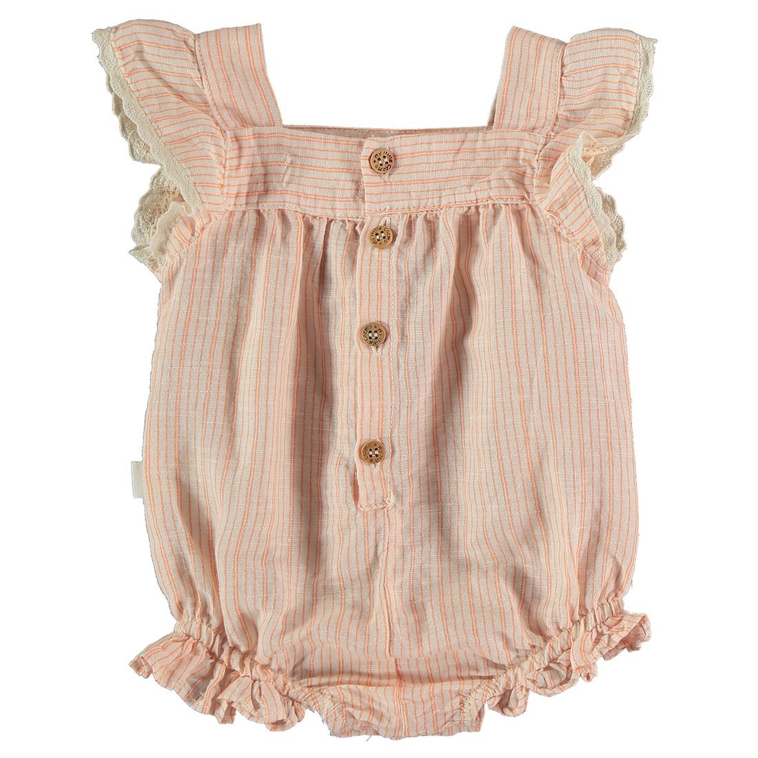 Peach Linen Cotton Stripped Baby Romper