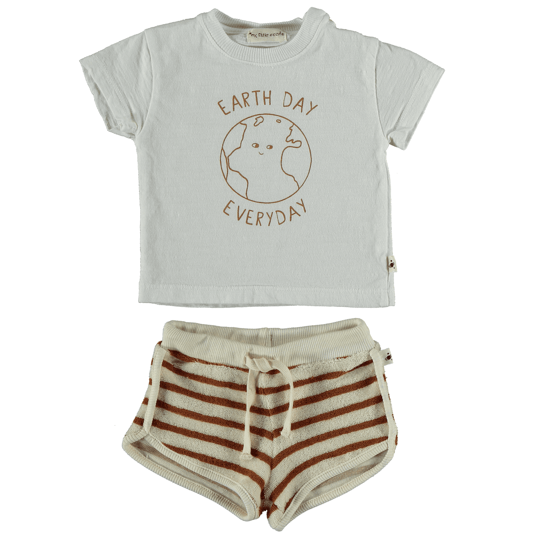 Peanut Toweling Baby Shorts & White 'Earth Day Everyday' T-Shirt