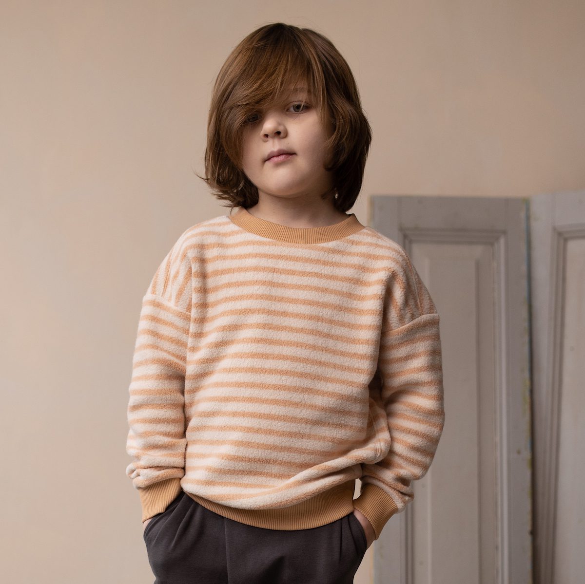 Rose Tan Oversized Teddy Sweater Stripes