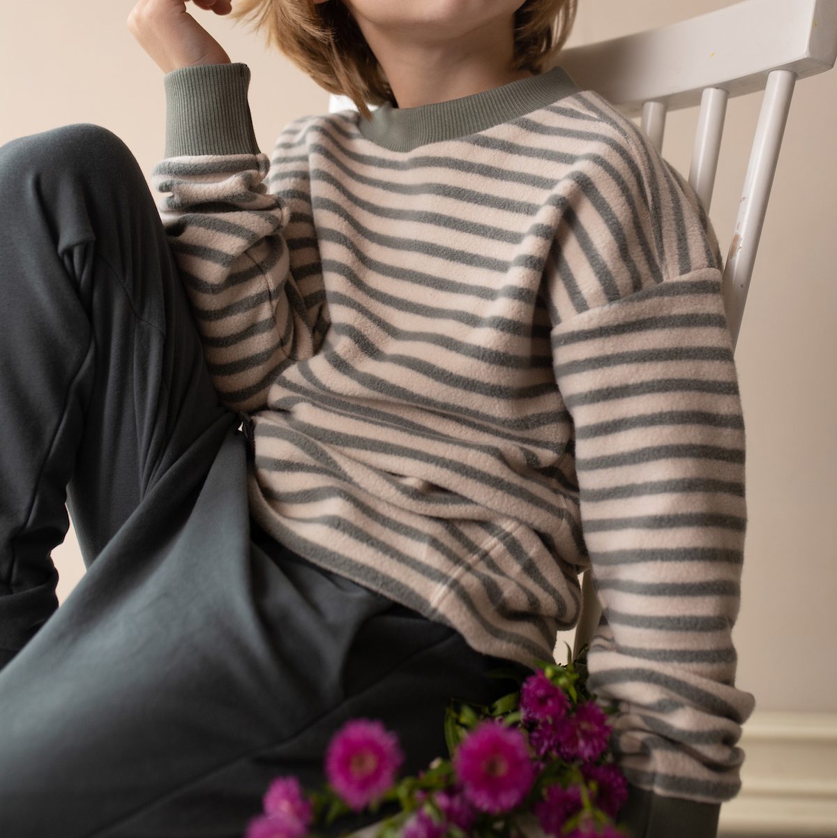 Eucalyptus Oversized Teddy Sweater Stripes