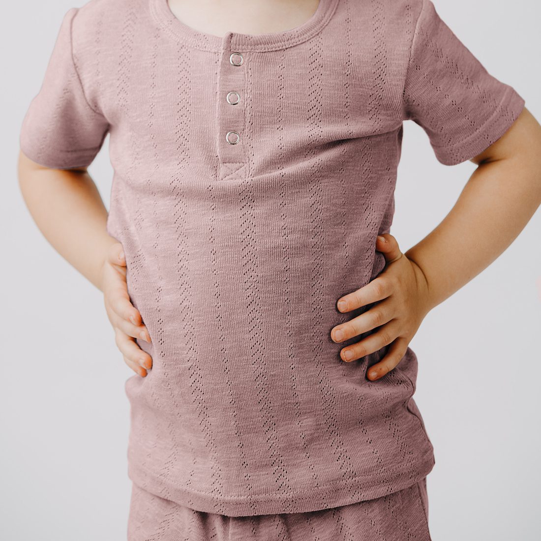 Pointelle Henley Tee & Shorts | Thistle