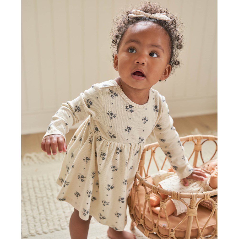 Ribbed Long Sleeve Dress | Navy Ditsy