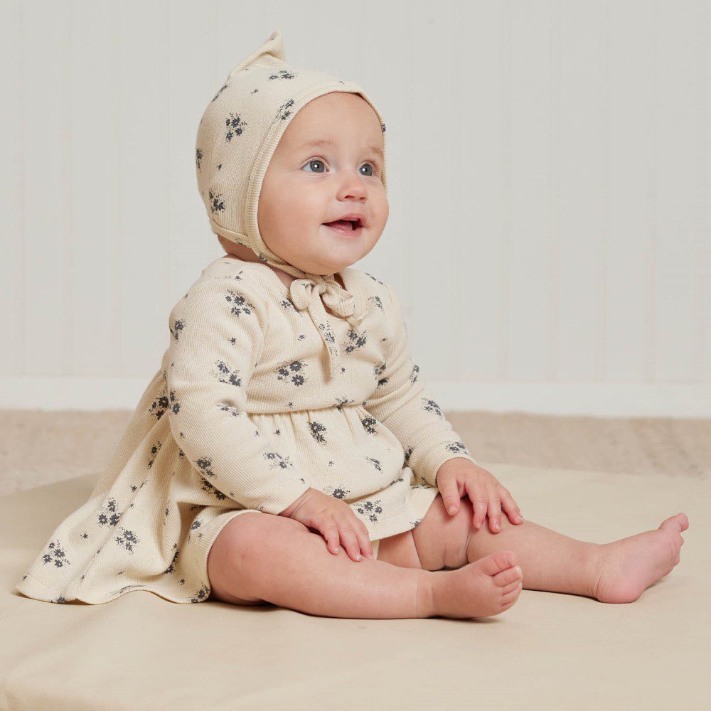 Ribbed Long Sleeve Dress | Navy Ditsy