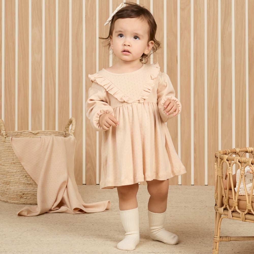 Long Sleeve Ruffle V Dress | Shell