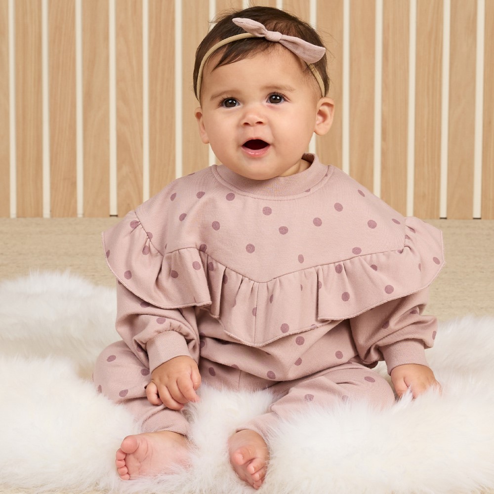 Ruffle Fleece Sweatshirt & Relaxed Fleece Sweatpant | Polka Dots