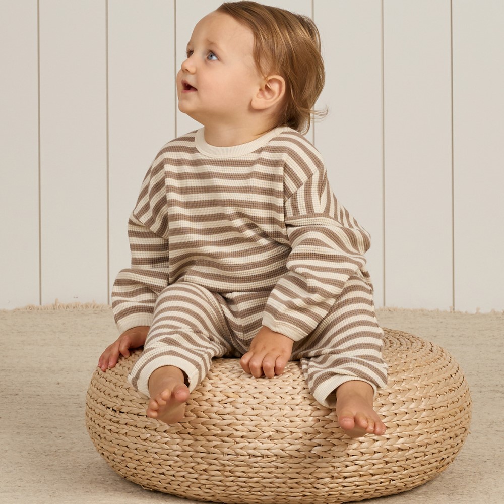 Waffle Slouch Set | Olive Stripe