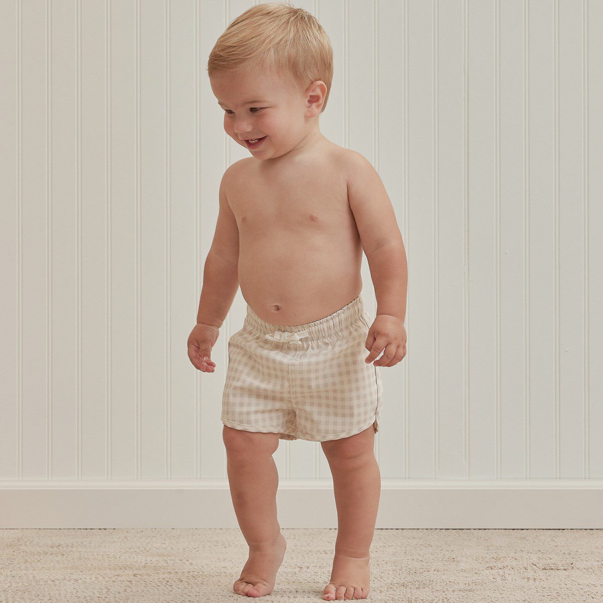 Boys Swim Shorts | Silver Gingham