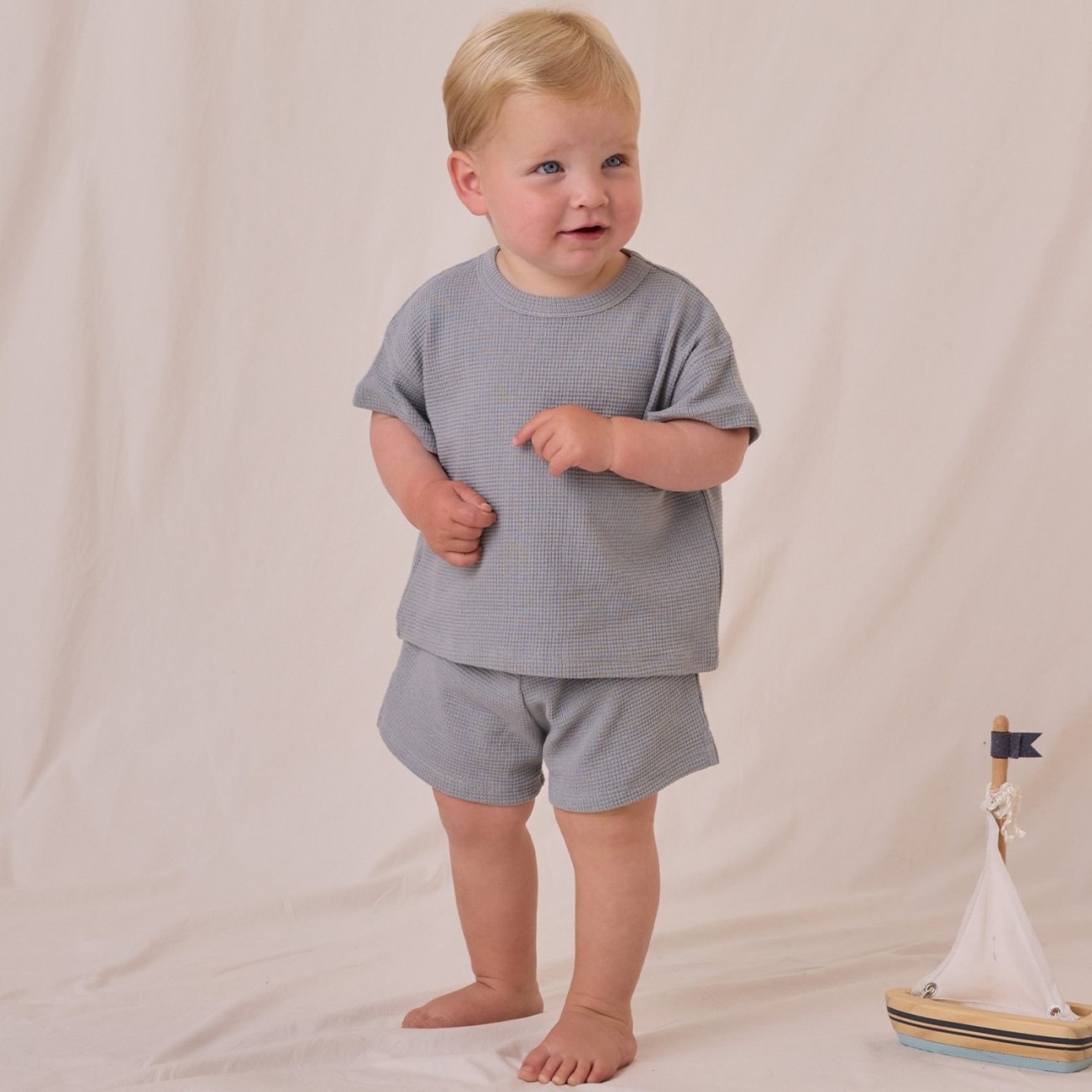 Waffle Tee & Short Set | Blue