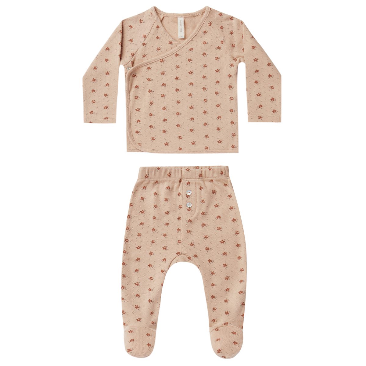 Pointelle Wrap Top + Footed Pant | Blush Ditsy