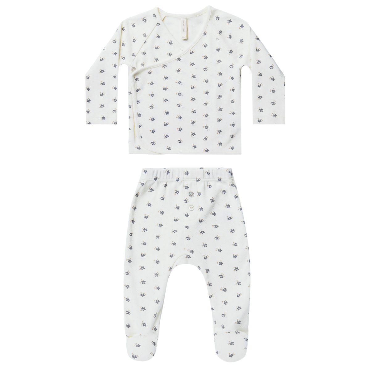 Pointelle Wrap Top + Footed Pant | Ivory Indigo Ditsy