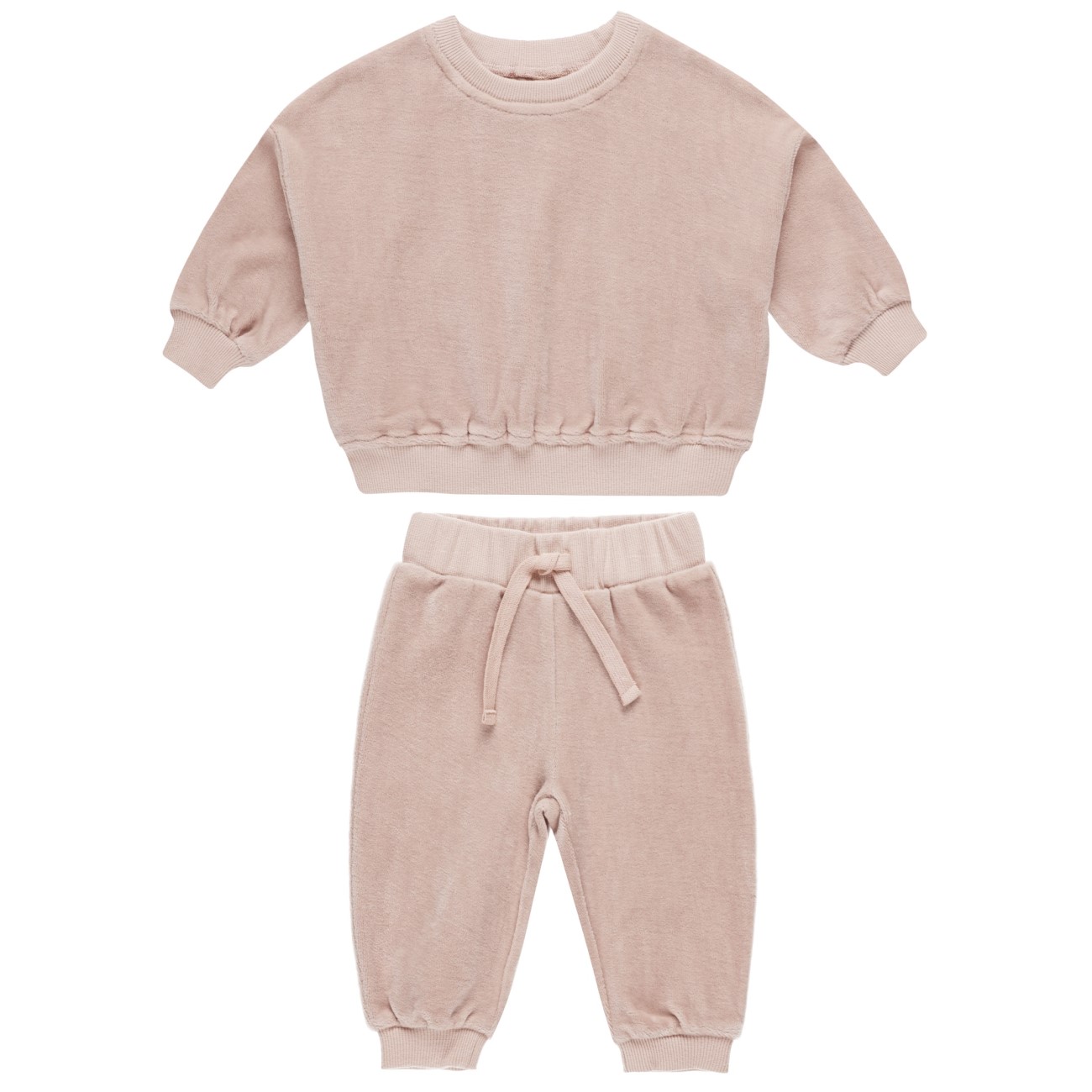 Velour Relaxed Sweatshirt & Sweatpants | Blush