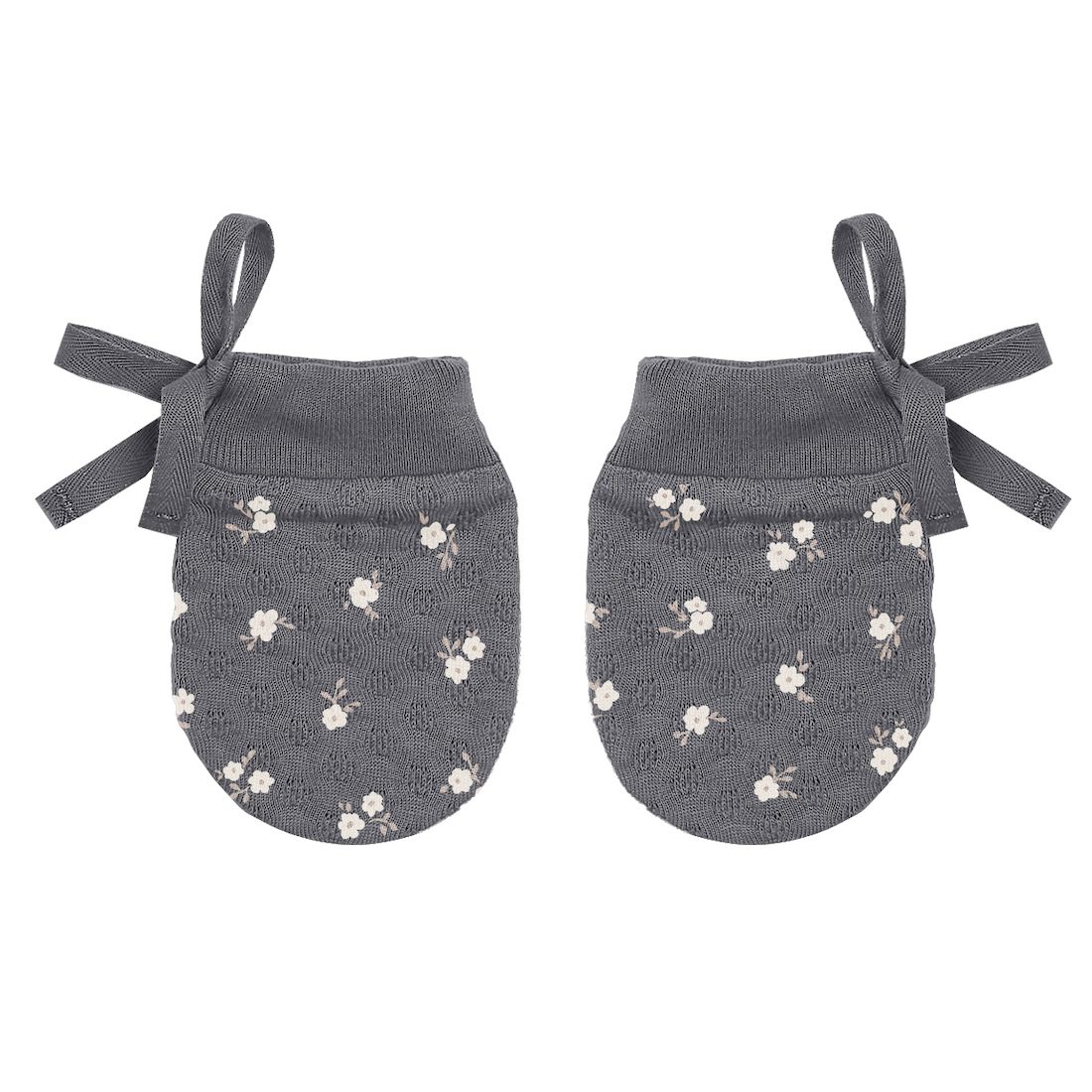 Pointelle No Scratch Mittens | Dark Floral
