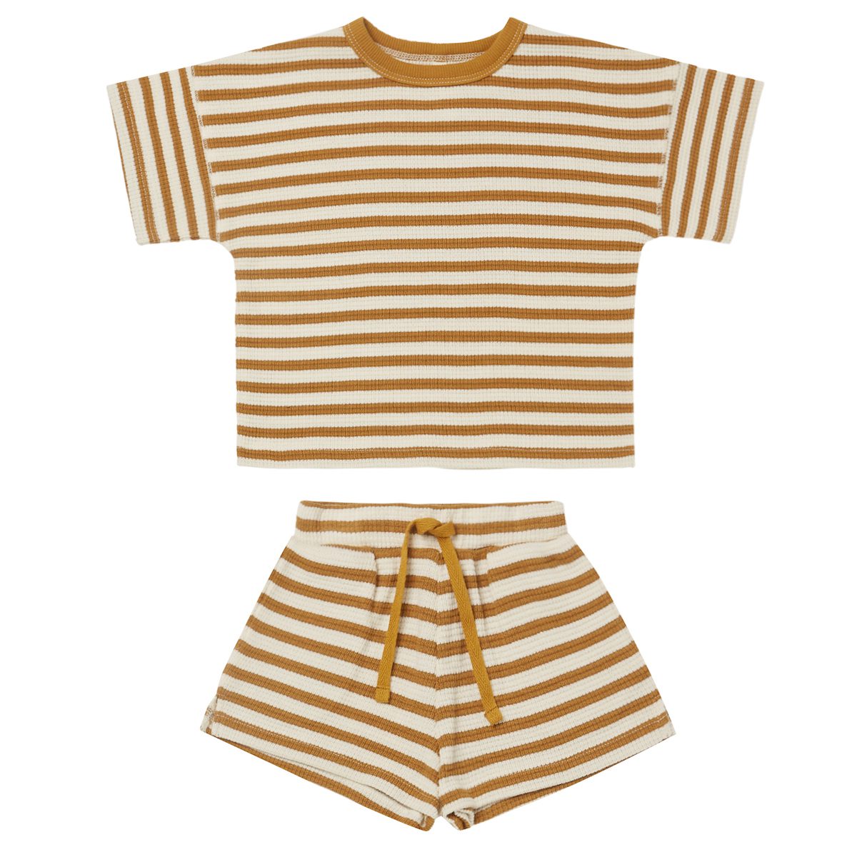 Waffle Tee + Short Set | Ocre Stripe