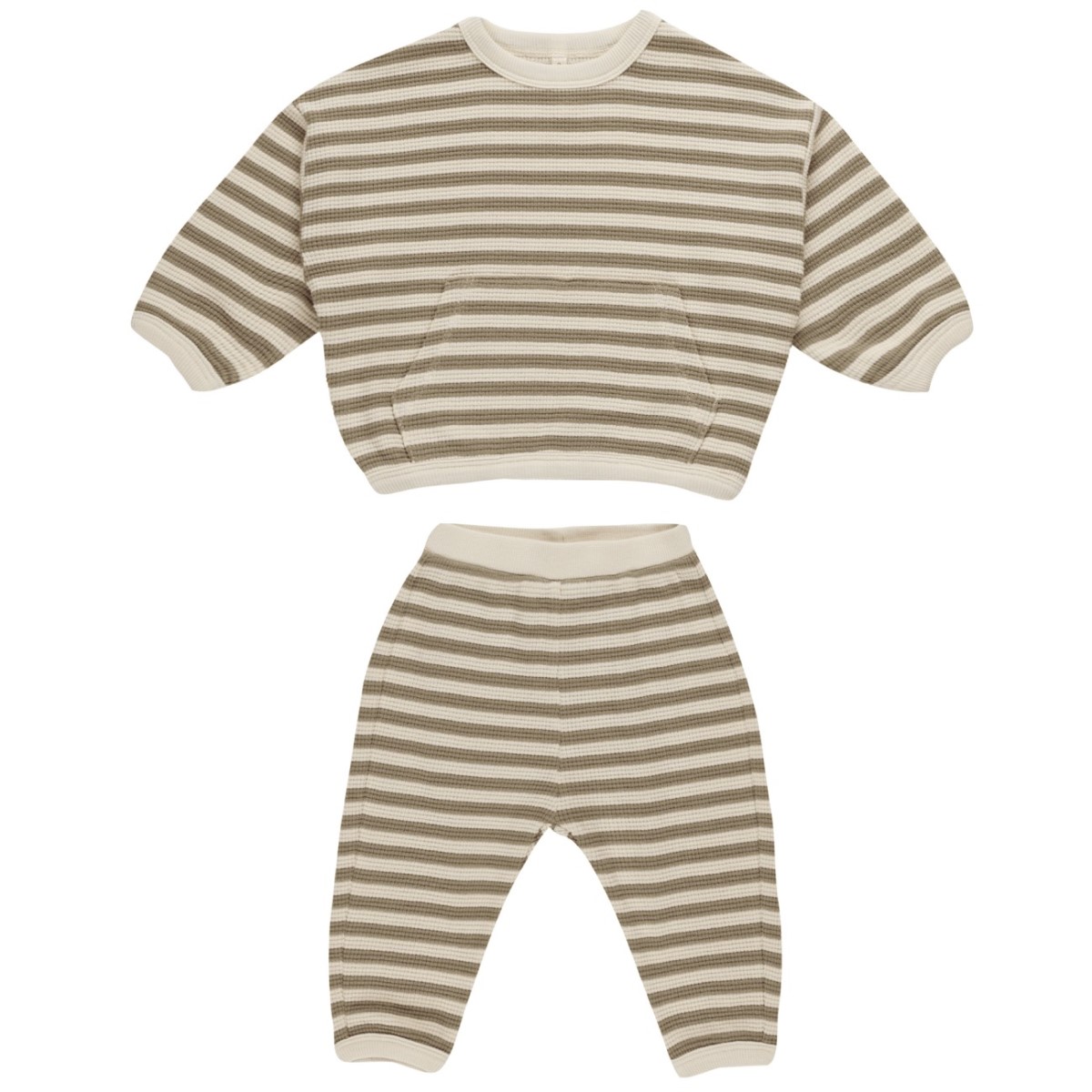 Waffle Slouch Set | Olive Stripe