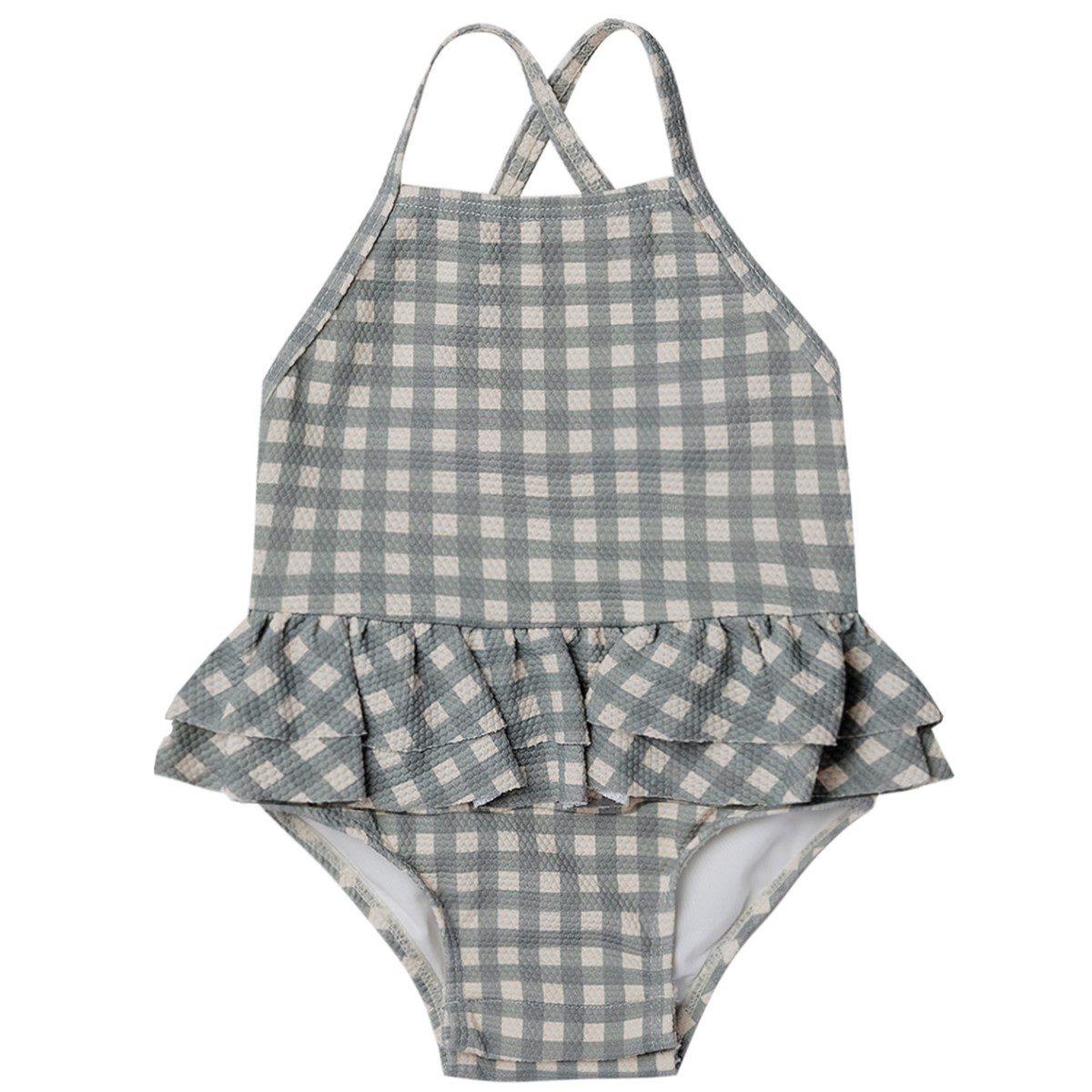 Ruffled One-Piece Swimsuit | Sea Green Gingham