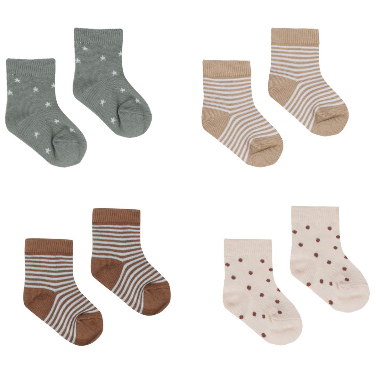 Printed Socks, Set of 4 | Latte Stripe, Stars, Dots, Sienna+Sky Stripe