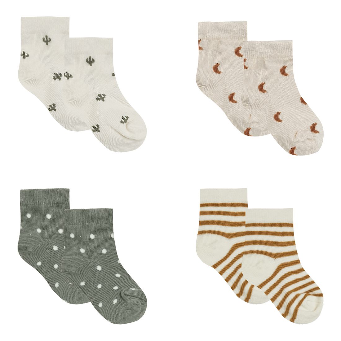 Printed Sock Set | Walnut/Ivory/Natural/Basil