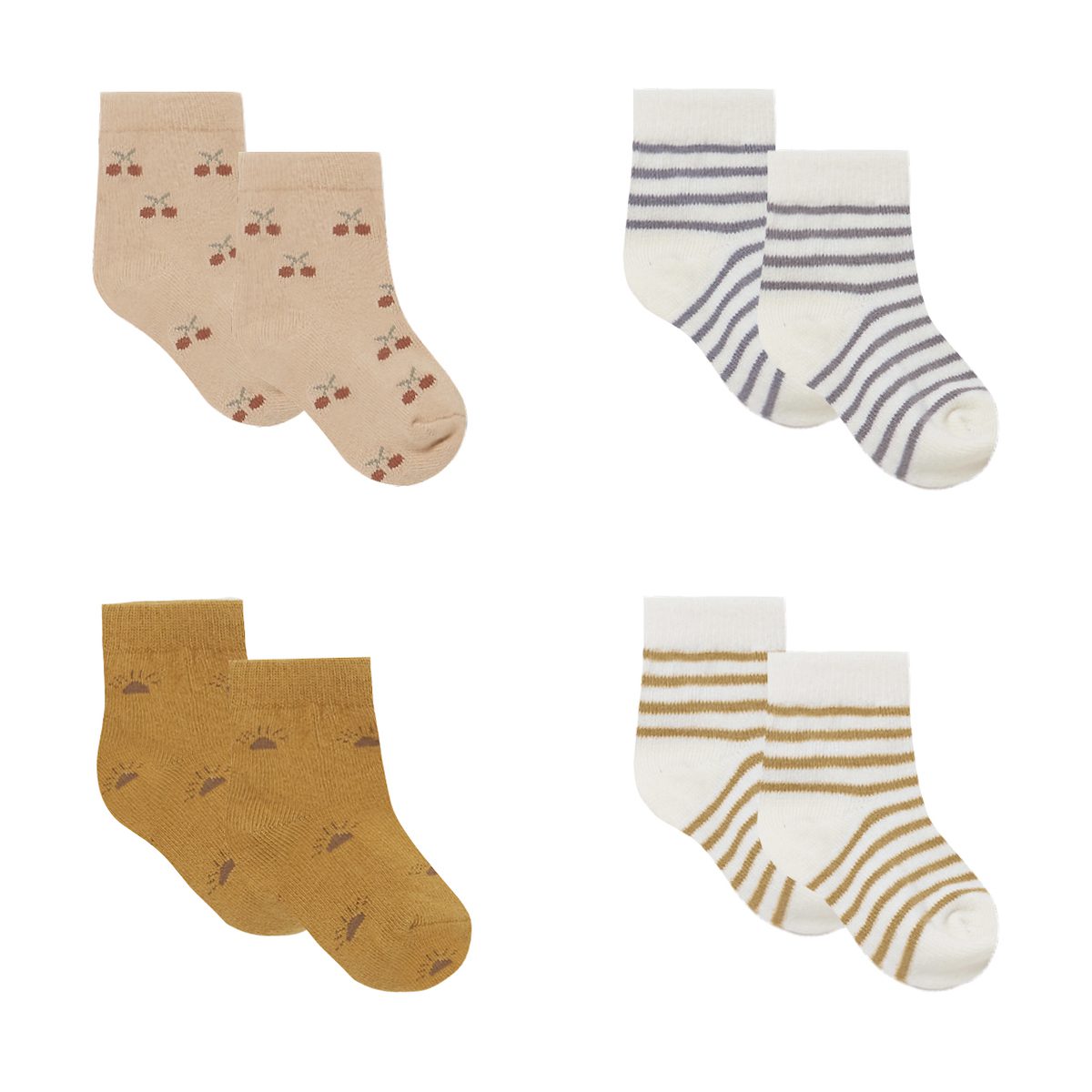 Printed Socks | Cherries, Ocre Stripe, Suns, Indigo Stripe