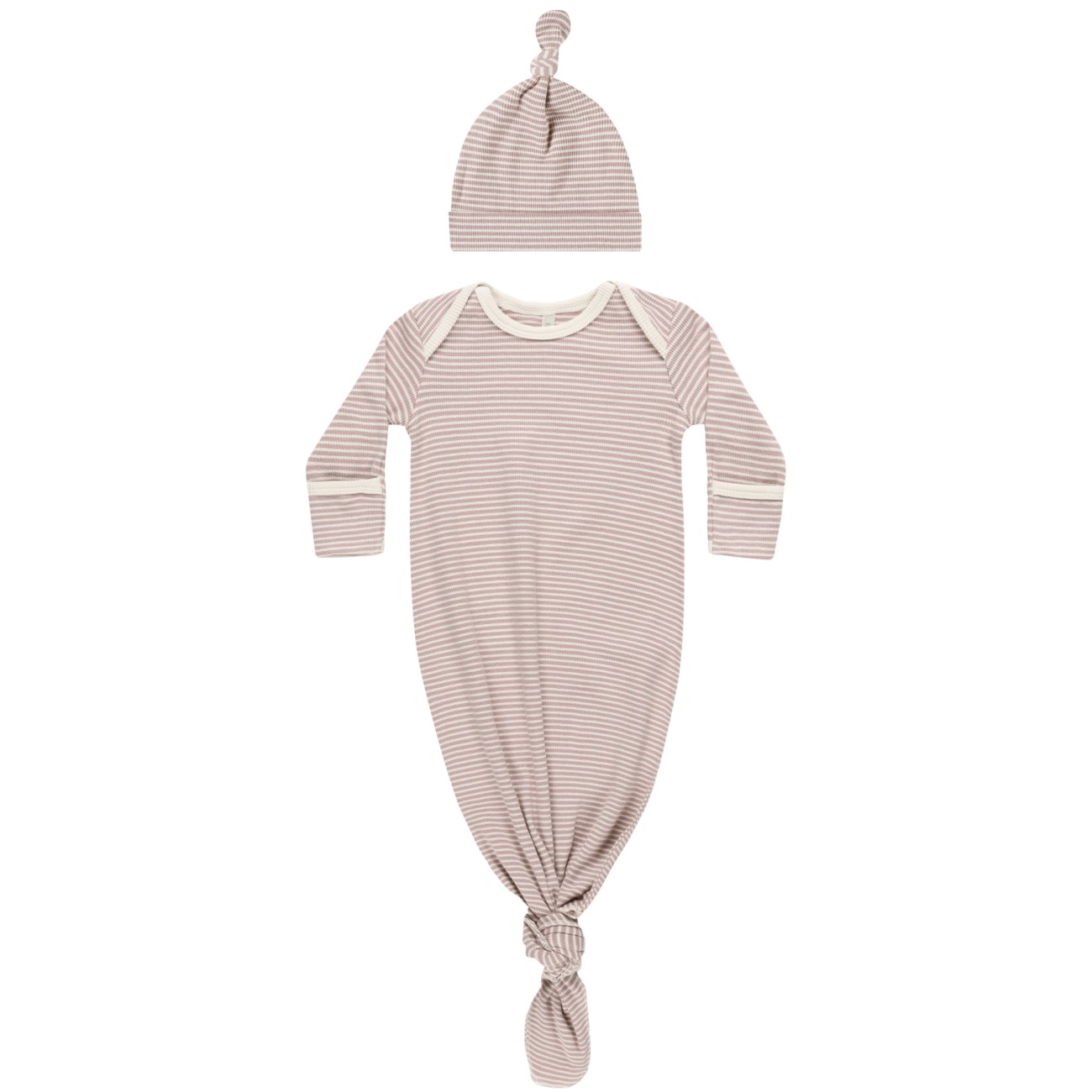 Knotted Baby Gown + Hat Set | Mauve Stripe