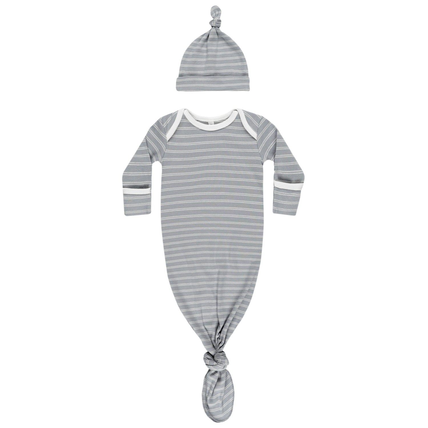 Knotted Baby Gown + Hat Set | Blue Pinstripe