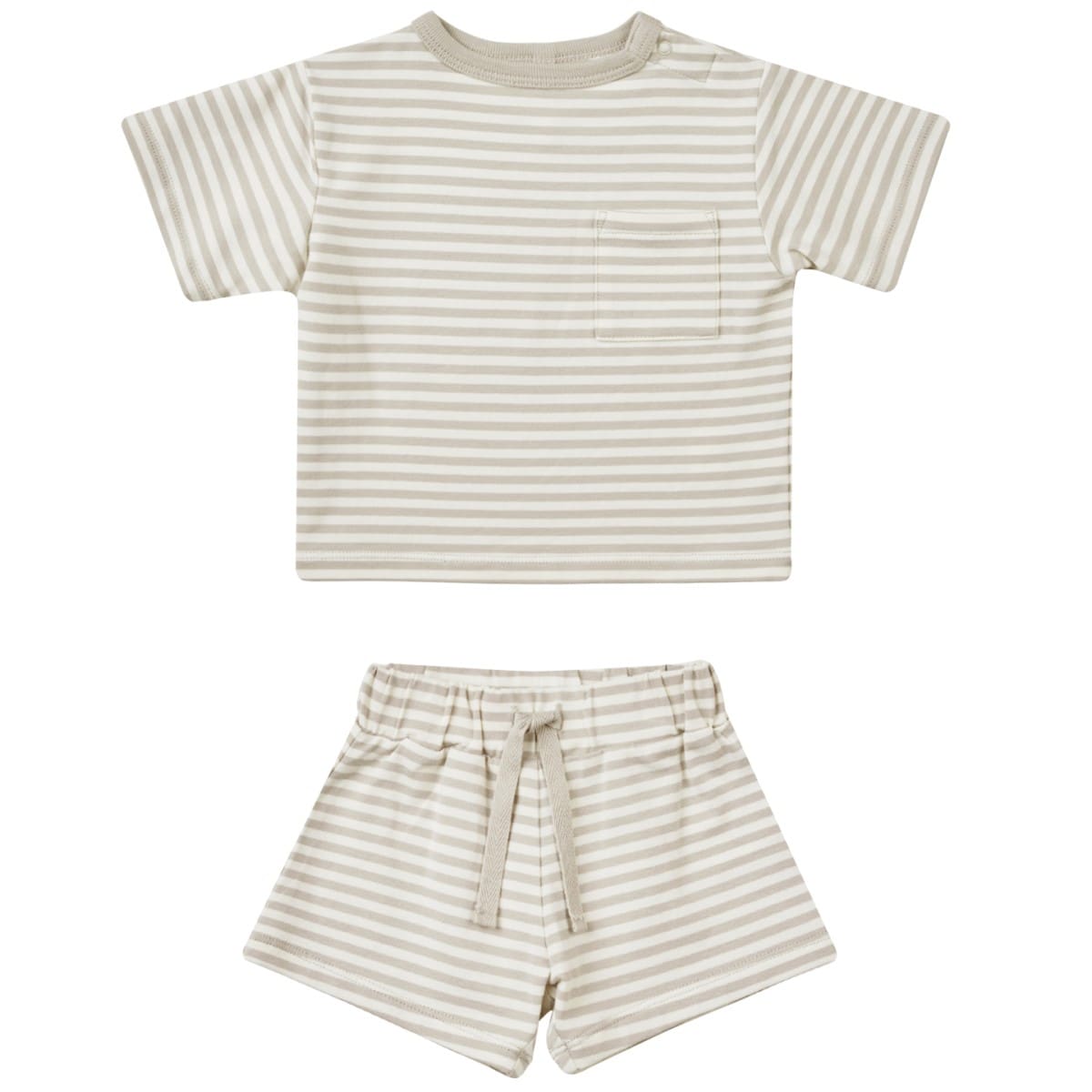 Boxy Pocket Tee + Short Set | Ash Stripe