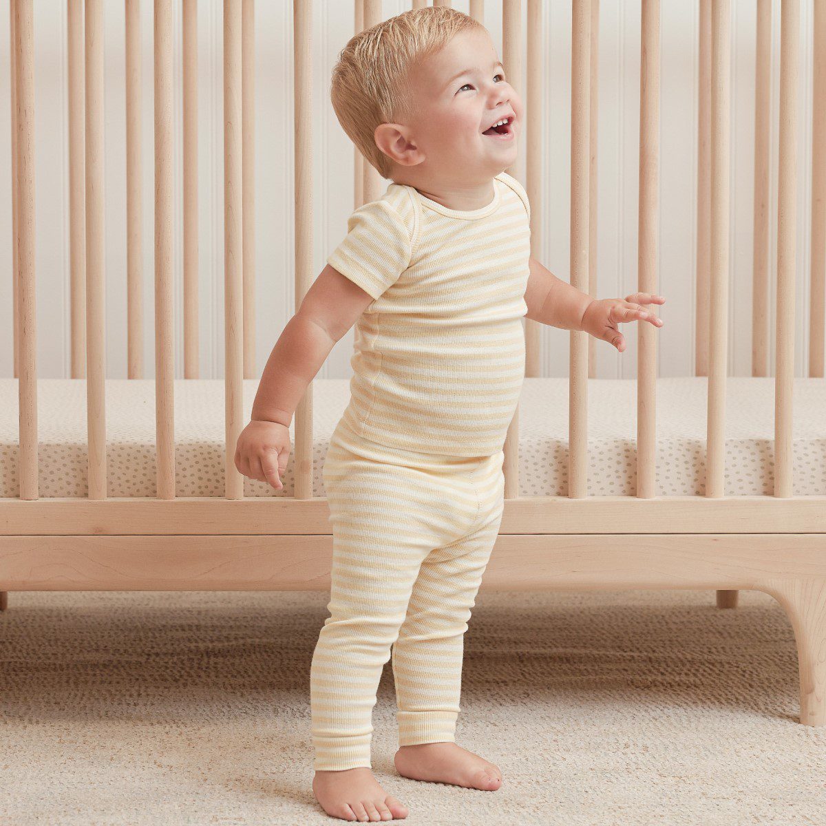 Ribbed Short Sleeve Tee & Legging | Yellow Stripe