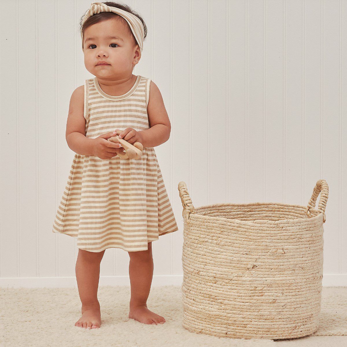 Ribbed Tank Dress + Bloomer | Latte Stripe