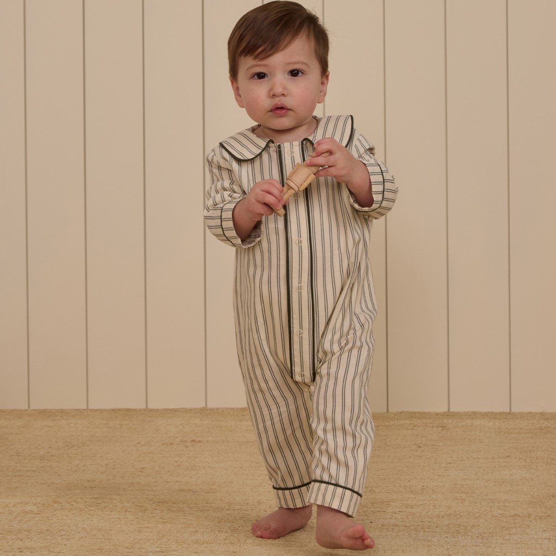 Baby Pajama Romper | Forest Pinstripe