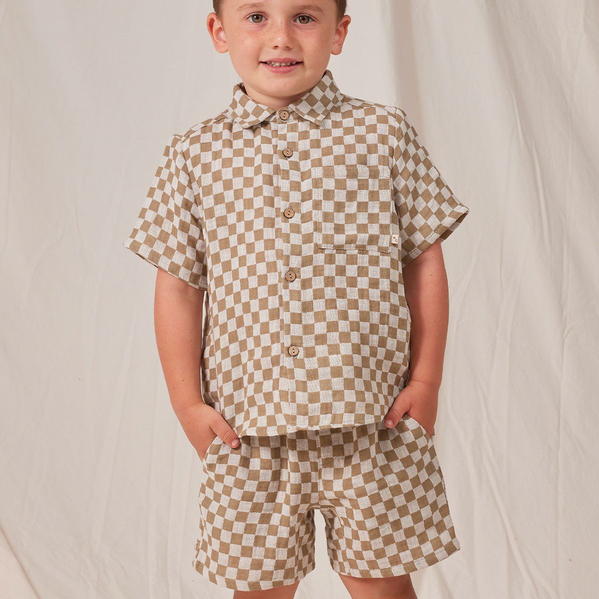 Short Sleeve Shirt & Bermuda Short | Olive Check