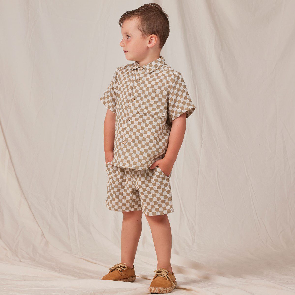 Short Sleeve Shirt & Bermuda Short | Olive Check