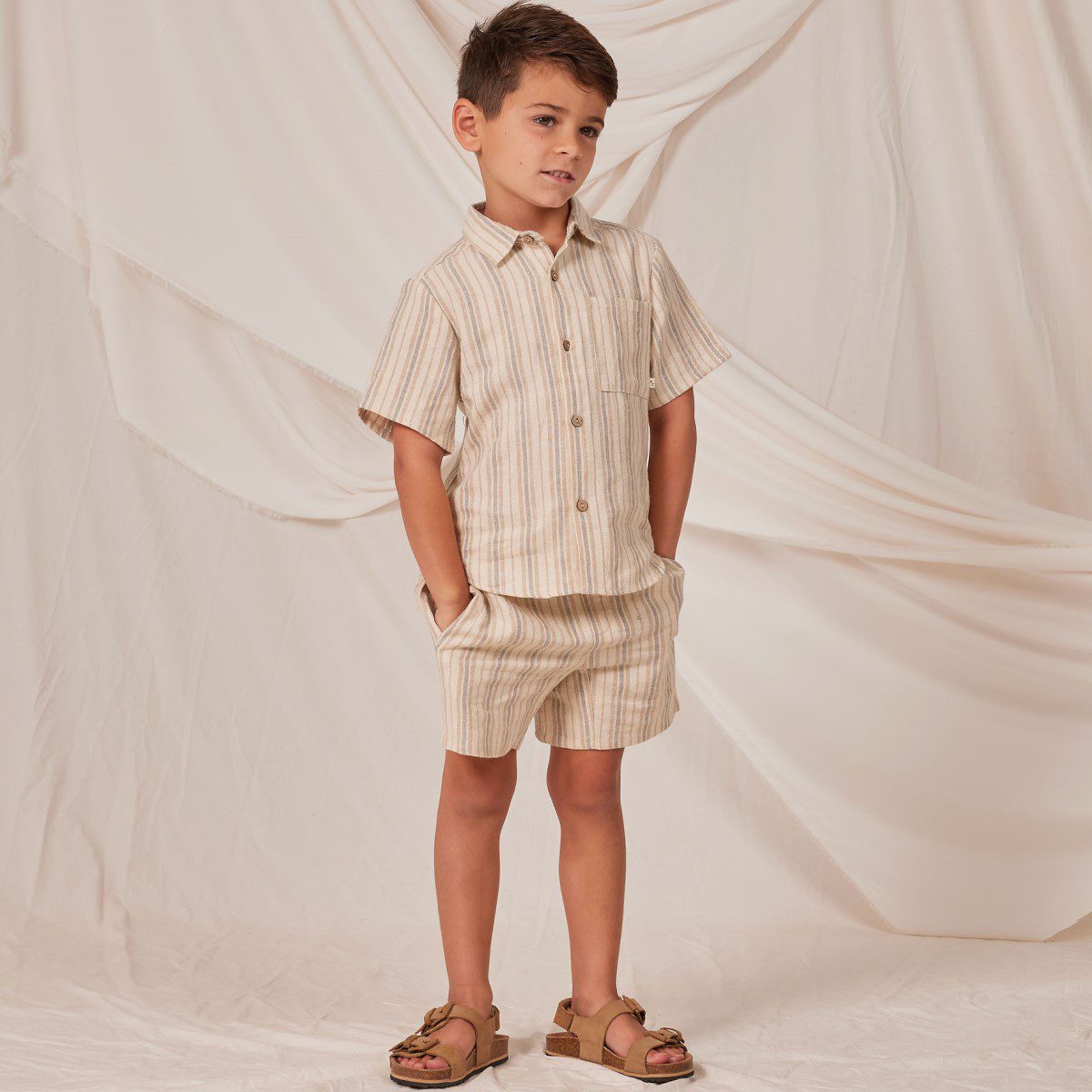 Rustic Stripe Shirt & Ochre Bermuda Short