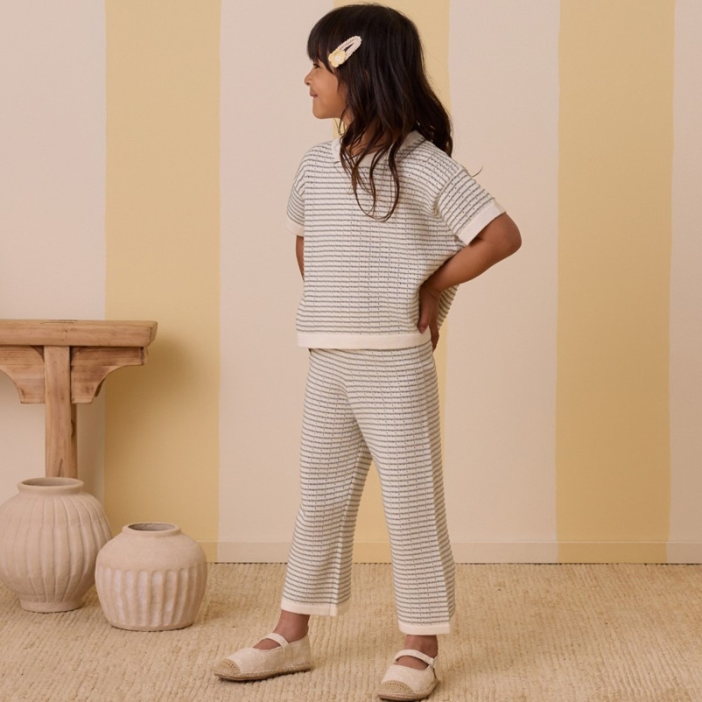 Boxy Crop Knit Tee & Knit Wide Leg Pant | Sage Stripe