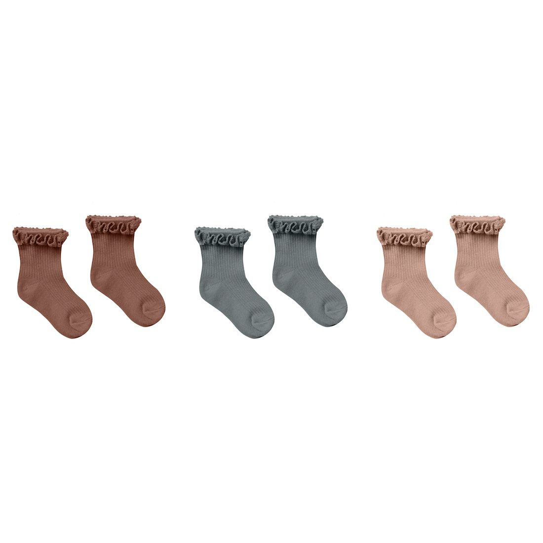 3 Pack Rib Knit Ruffle Socks | Wine/Indigo/Dusty Rose