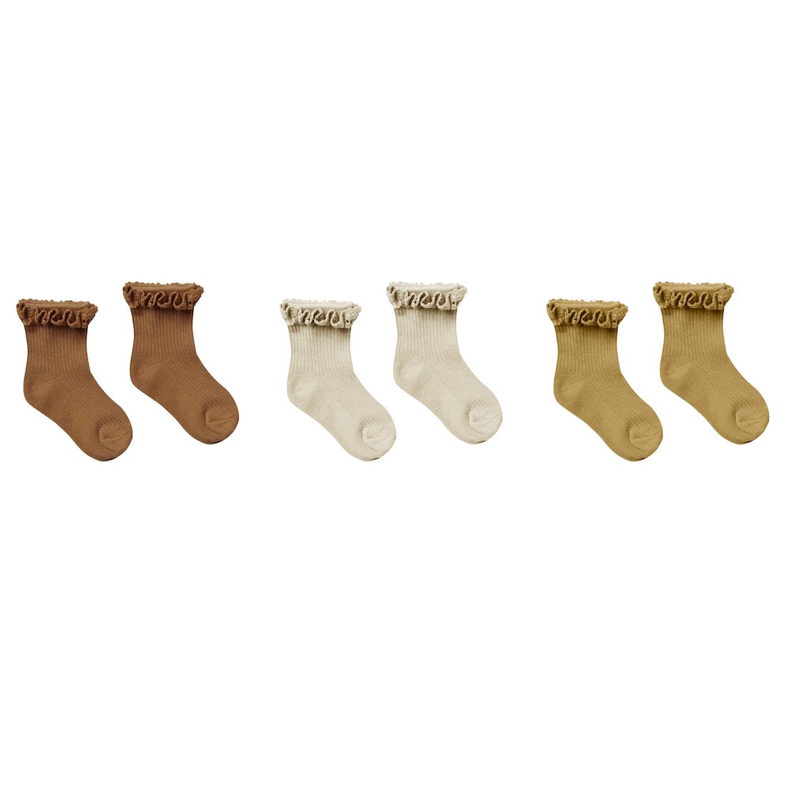 3 Pack Rib Knit Ruffle Socks | Rust/Stone/Gold