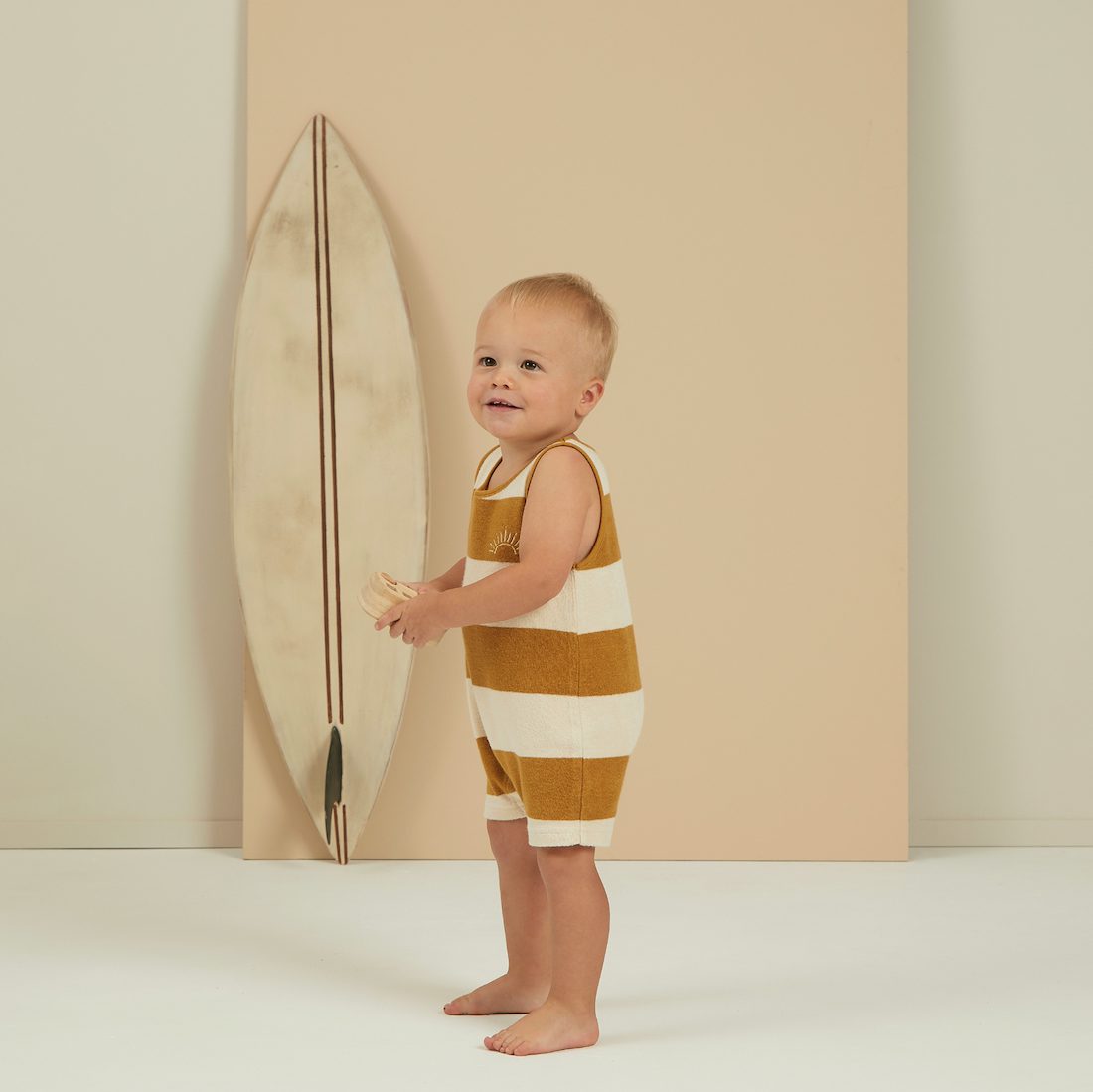 Terry Sleeveless Romper | Gold Stripe