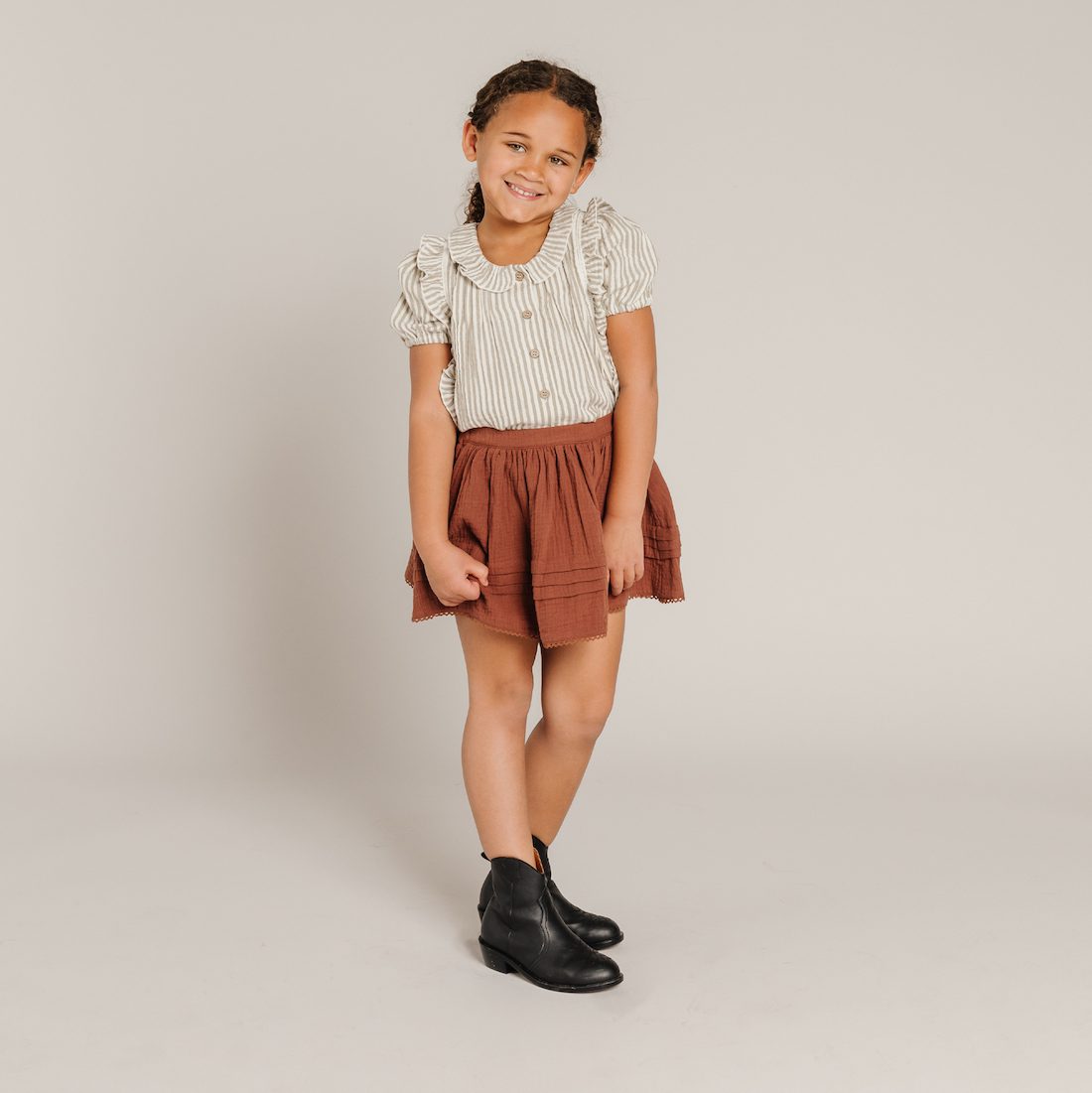 Olive Stripe Jenny Blouse & Wine Simple Skirt