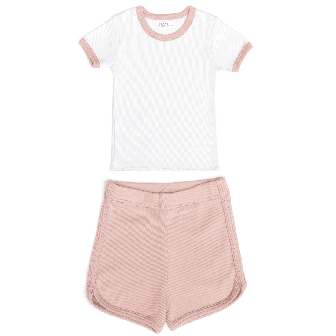 Ribbed Top & Shorts Set | White & Dusty Rose