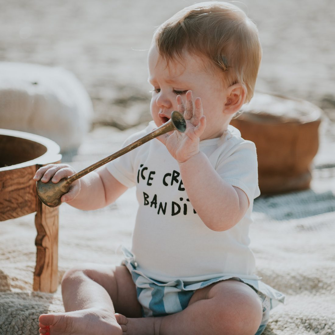 Romper Ice Cream Bandit & Bloomer Denim Stripe