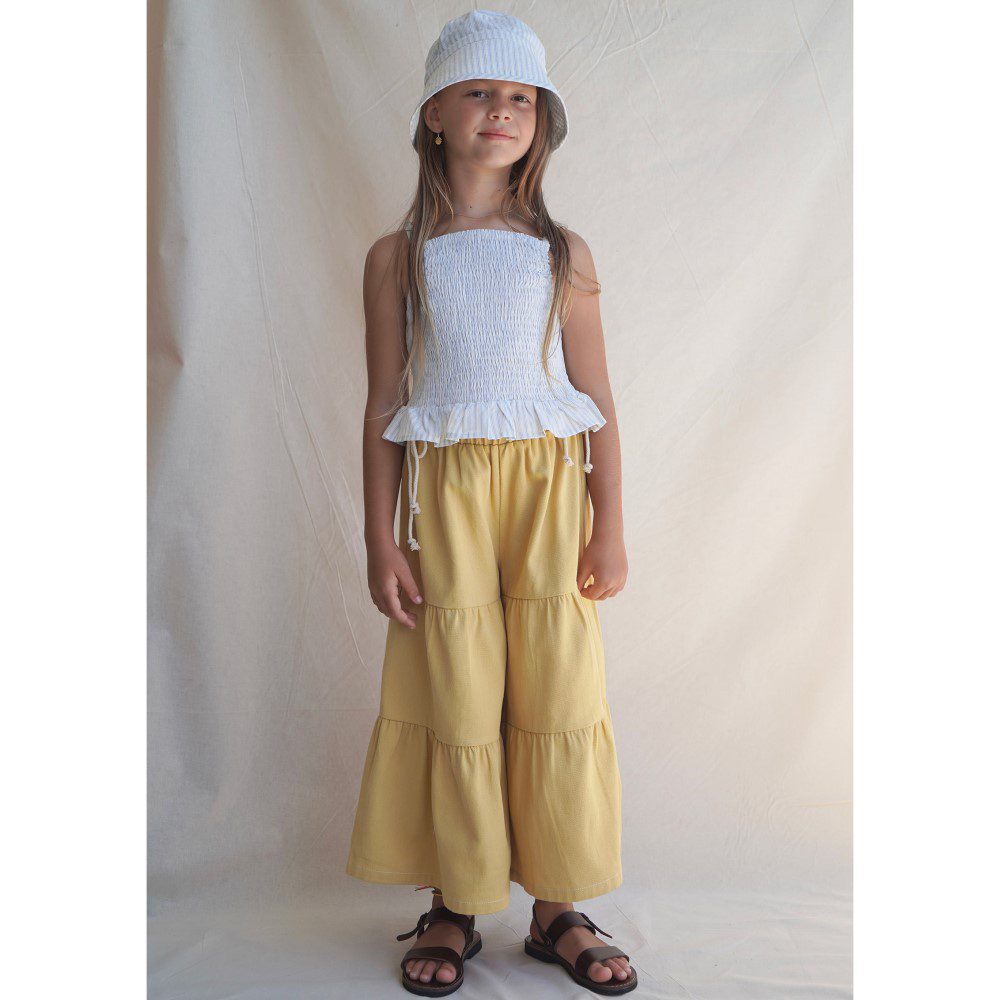 Rosa Top Azure Stripe & Yolanda Pant Saffron