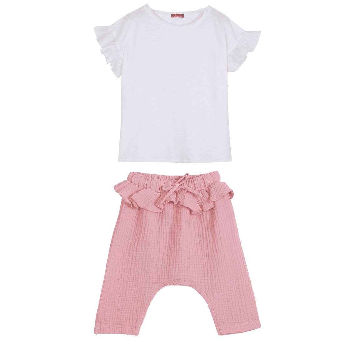 Ruffled Sleeve Tee & Gauze Sarouel