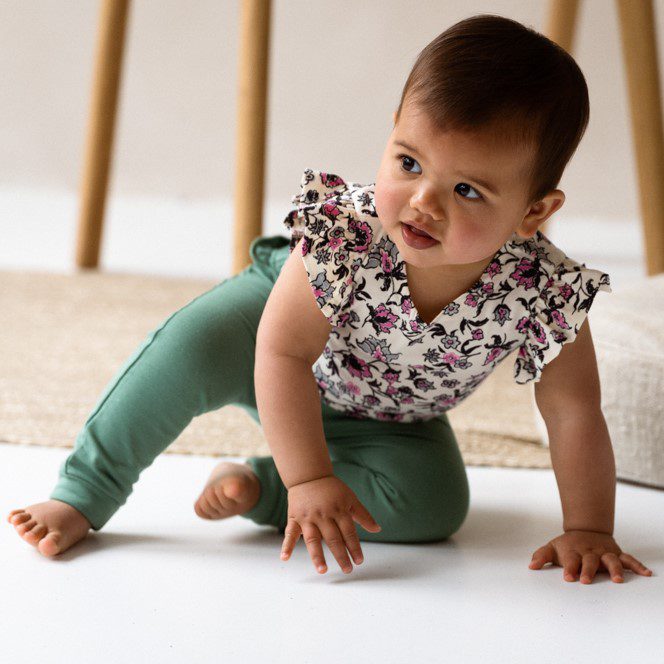 Ruffled Bodysuit & Slim Baby Ruffled Pants | Very Berry Flower/Seaweed